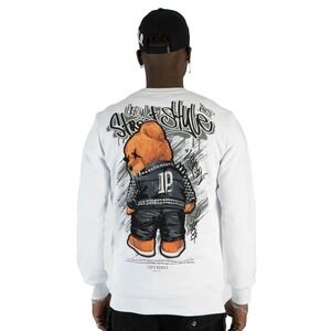 Bear Crew Street Wear x Left Point Sweater Pullover White Sz Fits Like X-Large